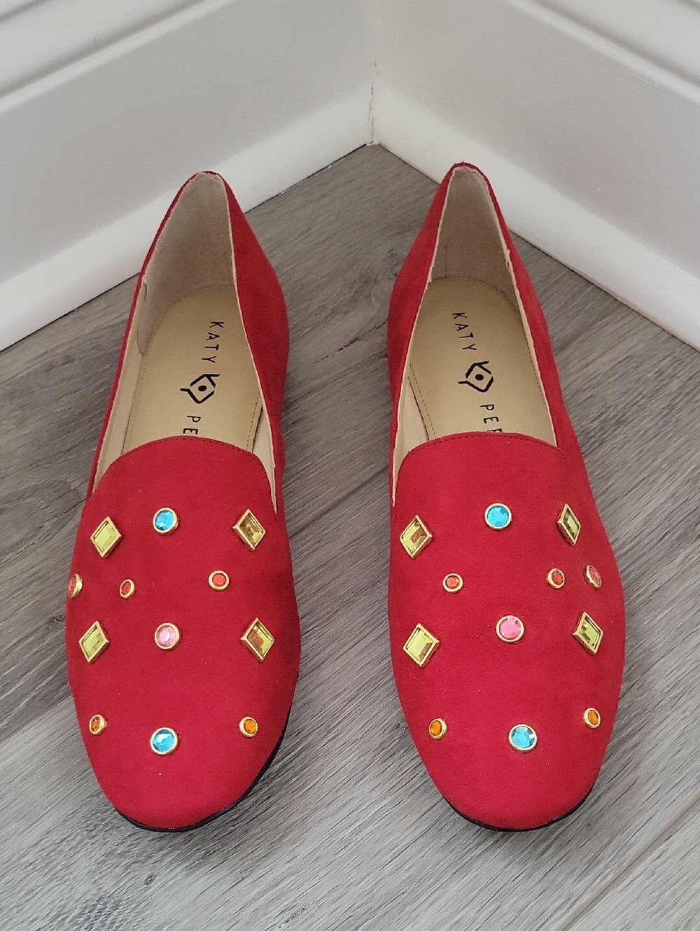 Katy Perry Red Bejeweled Flats Size 9 NWOT
